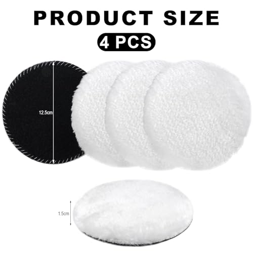 Bangbobi Polieraufsatz für Exzenterschleifer, 4pcs 125mm Lammwolle Polierscheiben Polierpads Polierhauben für Exzenterschleifer mit Klett für Auto