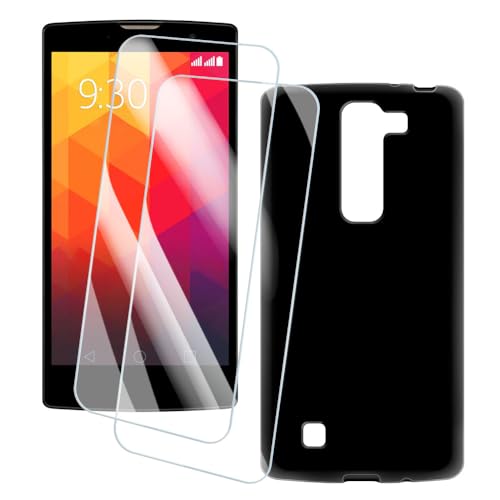 OAGELIM 2 Pack Screen Protector + Case Compatible with LG G4 Mini (5 inch) Case Artistic Cover and Tempered Glass Film Anti-Scratch (Black)