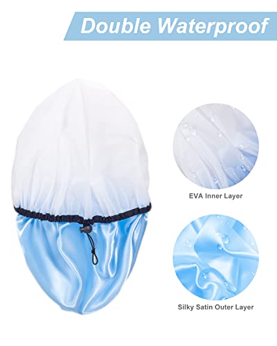 Auban Shower Cap For Women, Adjustable Reusable, Extra Large, Double-Layer Waterproof Bathing Cap, Waterproof Exterior, Eva Lining, Hair Cap For All Hair Lengths, 3 Colors #TOP3