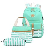 Kids School Bag for Girls Backpacks with Lunch Bag Causal Canvas Bookbag for Teen