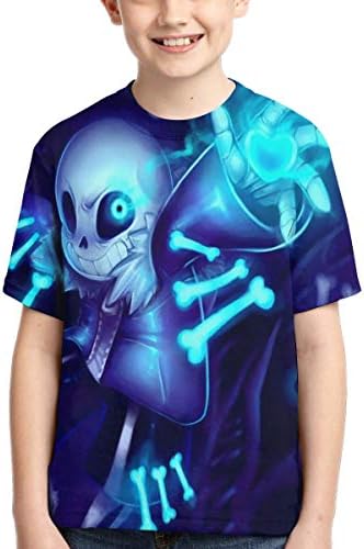 LinsSone Undertale T Shirt Kids Sans Youth Short Sleeve Fashion 3D Print T-Shirts for Boys and Girls Tops Casual, Black2, Small