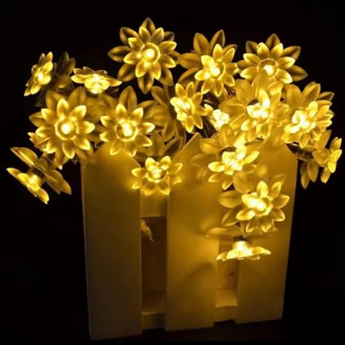 Image of Xenith 14 LED Double Silicone Lotus Flower Fairy String Decorative Lights for Diwali Christmas Tree Home Balcony Bedroom Navratri Ganpati Valentine Decoration (Warm White, 3.5 Meter)