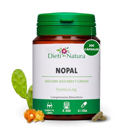 Dieti Natura 200 Cápsulas de Nopal - Captador de Grasas y Azúcares para Control de Peso - Nopal para la Saciedad y Equilibrio Metabólico - Natural para Apoyo Digestivo y Salud Cardiovascular