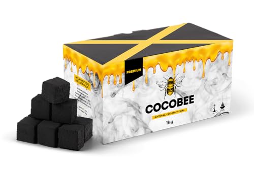 Black Coconut Carbón DISPAU COCOBEE Premium de 27 X 27 MM Carbón Natural de Coco Premium Cachimba y BBQ - Briquetas de Carbón de Coco Shisha y Barbacoas. (1 KG)
