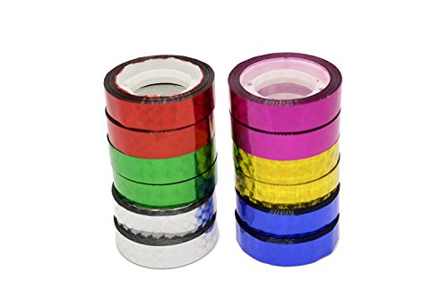 Hula Hoop Washi Prism Tape (12 Pack) 1/2" (12Mm) X 25 Feet (3.5M)- 6 Holographic Colors - 2 Rolls Of Each Color. Great For Fishing Lure, Arts And Craft Kids Projects. #TOP1