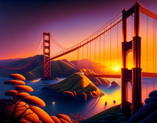 Peinture sur toile San Francisco de 58x90 cm poster coucher de soleil Golden Gate