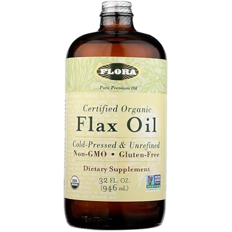 Flora Certified Organic Flax Seed Oil - Cold Pressed & Unrefined - Non-GMO, Gluten-Free, Kosher Omega Flax Oil Blend - Essential Fatty Acids for Wellness - Amber Glass Bottle - 32 oz Cover