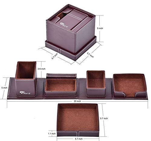Jointop Leather Office Supplies, Desk Organizer Storage Boxes And Accessories, Desktop Storage For Business Cards/Stationery/Pens/Pencils/Mobile Phones(Brown) #TOP2