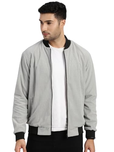 Image of SHOWOFFFF Men Solid Bomber Jacket | Mock Collar Full Sleeves Nylon Jacket for Mens | Slim Fit Regular Length Jacket for Men's