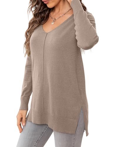 2025 Women's Casual Lightweight V Neck Batwing Sleeve Knit Top Loose Pullover Sweater