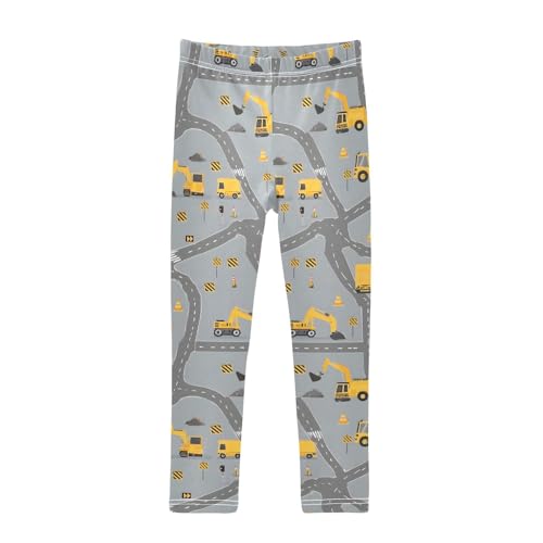 ALAZA Girls' Leggings Children's Yoga Pants Skinny Printed Dance Excavator Truck Comfortable 4T