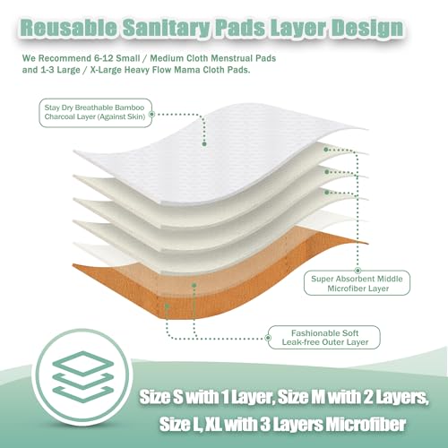 Image of Wegreeco Cloth Menstrual Pads - Soft Washable Pads for Women - Reusable Panty Liners for Women - 6 Pack with 1 Cloth Mini Wet Bag (X-Large, Dark Coffee)