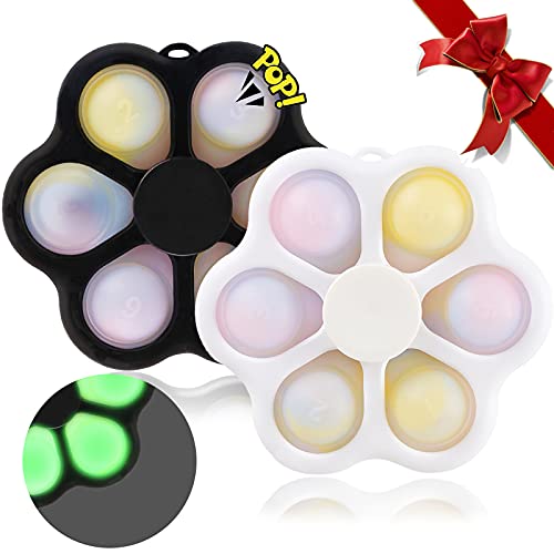 Simple Bubble Dimple Dimples Digit Digits Fidget Spinner Spinners Glow Tie-Dye Pop Pops Popper Cheap Sensory Push It Its Toy for Kid Teen Adult Girl Autism Hard Shell Plastic 2 Pack (White + Black