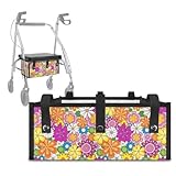 Goncariar Rollator Basket Large Walker Accessories Bag, Washable Reusable Basket for Rollator Walker Under Seat Bags, Colorful Flowers