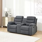More4Homes BOSTON MANUAL RECLINER 2 SEATER FABRIC SOFA w DRINKS CONSOLE (Grey)