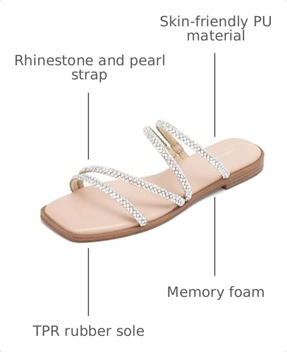 Image of vodvob Women's Rhinestone Flat Sandals Slip on Memory Foam Sandals Open Toe Slide Sandals