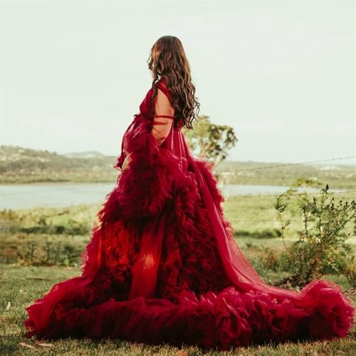 Image of BATHGOWN Sexy Illusion Long Lingerie Tulle Robe Nightgown Bathrobe Sleepwear Bridal Robe Wedding Scarf