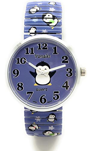 VERSALES Ladies Novelty Animals Zoo Ocean Sea Beach Theme Elegant Stretch Elastic Band Analog Quartz Fashion Watch Varsales, Penguin Design 1, novelty