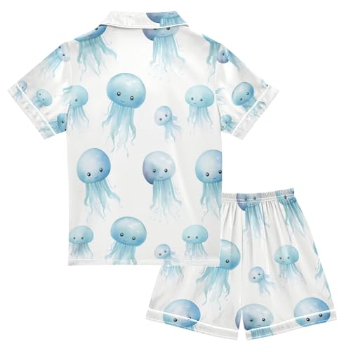 senya Sea Jellyfish Satin Summer Pajama Sets Silk Short Sleeve Button Down Sleepwear2