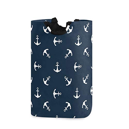 Mnsruu Nautical Ocean Sea Anchor Laundry Basket Hamper Large Storage Bin with Handles for Gift Baskets, Bedroom, Clothes