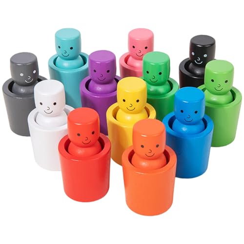 Jouets à empiler en bois : 12 poupées à chevilles avec tasses de tri des couleurs
