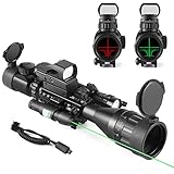 SOROVEE 4-16x50 AO Rifle Scope Red/Green Illuminated Optics Rangefinder Reticle,Green Laser W/Rat Tail Switch,Tactical Airsoft Sniper Scopes W/Holographic Reflex Sight,5 Brightness Modes Flashlight