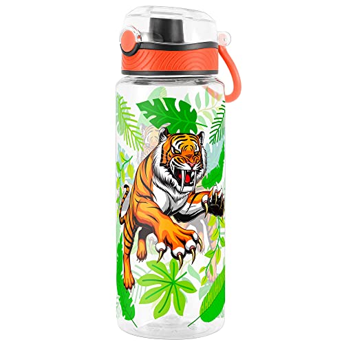 Home Tune Cute Water Bottle, BPA FREE Tritan, Leak Proof, Easy Clean, Carry Handle, 680ml - Tiger