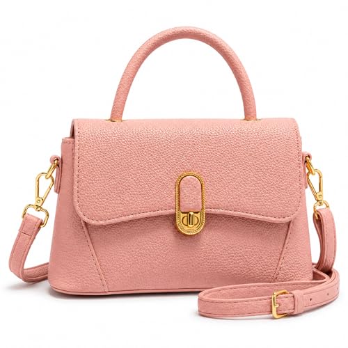 Image of Crossbody Bag for Women Shoulder Handbag PU Leather Satchel Purse with Top Handle Gold Turn Lock Adjustable Strap