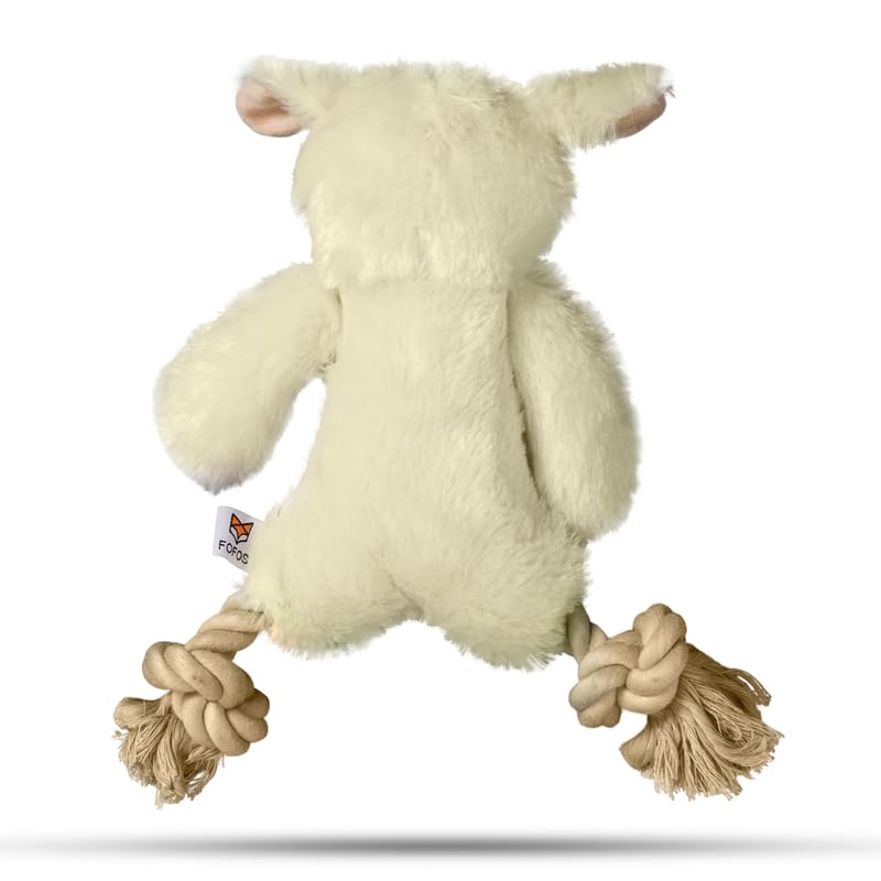 BarkButler x Fofos - Juguete de peluche para perros con patas de cuerda, suave y chirriante, color blanco, perros pequeños y medianos (5-20 kg), chirriador, tela suave y cuerda de algodón, para todas