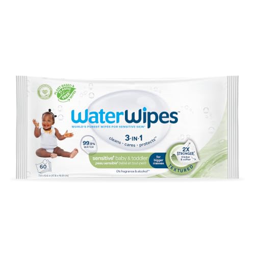 WaterWipes Textured Clean, Toddler & Baby Wipes, 99.9% Water, 3-in-1 Cleans, Nourishes, Protects, Odourless and Hypoallergenic, Pack of 60 (1 Pack) Packaging May Vary