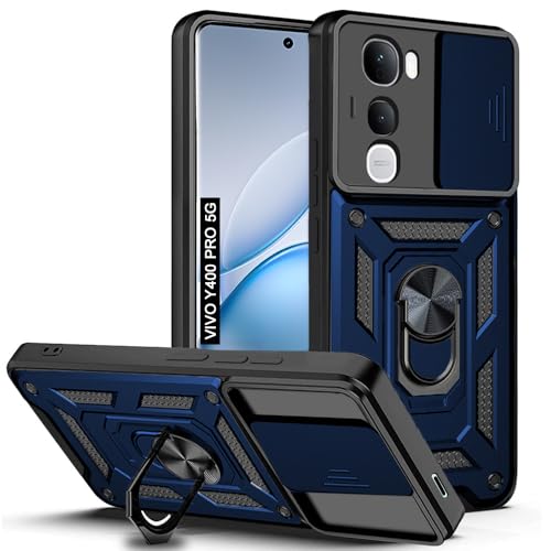 Image of AESTMO Tough Armor Vivo Y400 Pro 5G Bumper Back Case Cover | Ring Holder & Sliding Camera Shield Cover | 360 Degree Protection Back Case Cover for Vivo Y400 Pro 5G (Blue)
