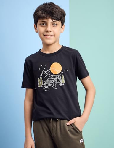 Image of Amazon Brand - Symbol Boys 100% Cotton Graphic Printed Half Sleeves T-Shirt | Age 6-14 Years (Available in Combo Pack of 3 and 5)