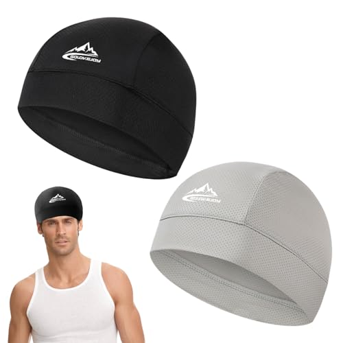 SIYINS Skull Cap Men, 2pcs Running Cap, Beanie Men, Sweat Wicking Cycling Running Hat, Cooling Skull Cap Moisture Wicking Breathable Head Beanie, Mesh Dry-Fit Helmet Liner for Men Women