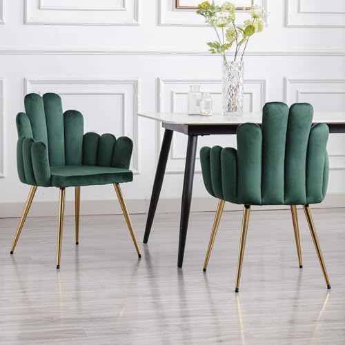 chairus Lot de 2 Chaises de Salle à Manger Capitonné pour Cuisine Chaise de Chambre Salon avec Pieds en Métal (Vert)