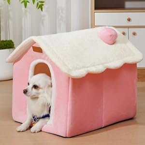 Dog House Indoor Memory Sponge, Foldable Dog House Kennel Bed Mat with Cushion for Small Medium Large Dogs Cats, Winter Warm Cat Nest Puppy Cave Sofa Pet Products (Pink, M)