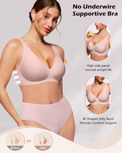 HORISUN Women Wireless Deep V Support Seamless Bra (Pink 40B) — view 3