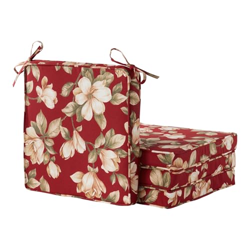 Outdoor 18 inch Square Patio Dining Chair Pads – Comfortable Fiber-Filled Seat Cushions with Ties, Reversible Polyester Fabric - Roma Floral, Set of 4