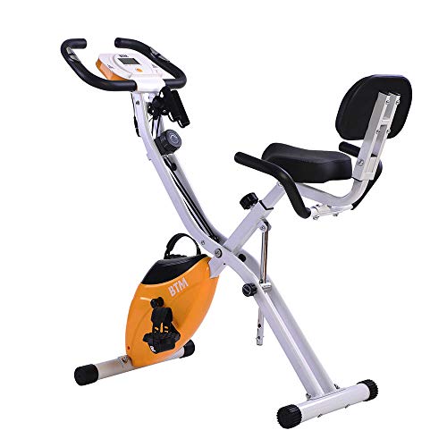 Bicicletas Estáticas Plegable con Respaldo 10 Niveles de Resistencia Pantalla LCD, Bicicleta Fitness Soporte de Smart Phone Pad Ruedas Bicicleta de Ejercicios Aeróbicos Gimnasio Casa [EU Stock]