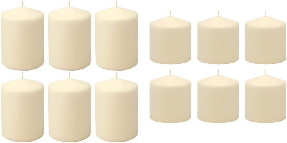 Stonebriar Unscented Pillar Candles Bundle - 35 Hour 3x4 Ivory and 18 Hour 3x3 Ivory