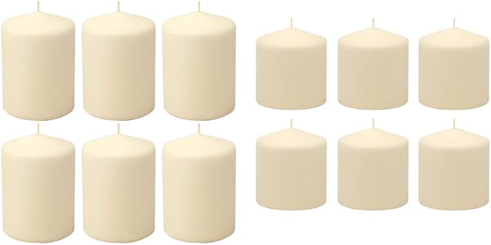 Stonebriar Unscented Pillar Candles Bundle - 35 Hour 3x4 Ivory and 18 Hour 3x3 Ivory