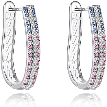MUYUU Oval Hoop Earrings, Silver Plated American Flag Earrings, Openwork Filigree Earring Hoops for Women Fashion Jewelry