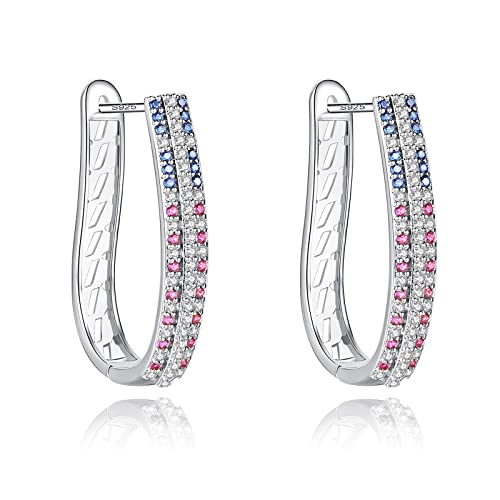 Muyuu Oval Hoop Earrings, Silver Plated American Flag Earrings, Openwork Filigree Earring Hoops For Women Fashion Jewelry #TOP1