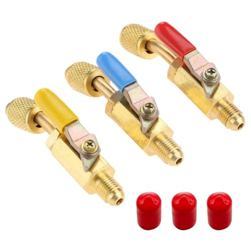 Válvula de bola de latón HVAC A/C de cierre recto para aire acondicionado, adaptador SAE de 1/4 pulgadas, 3 unidades