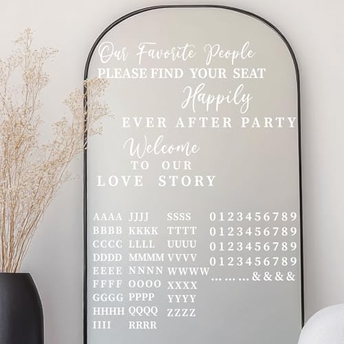MotiMind 4 Pcs Wedding Mirror Welcome Sign Decal Seating Chart Stickers DIY Wedding Party Supplies Removable Vinyl Letter Decals for Bridal Shower Marriage Reception(White)