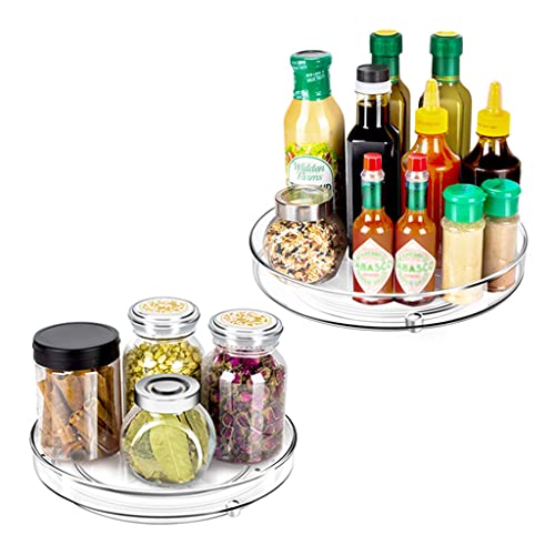 Mkostlich Lazy Susan Turntable, 2 Stycken Roterande Tallri, Vridbar Kryddhållare, Roterande Kryddställ för Köksförvaring, Kryddbricka, Rund Kryddhylla för Skåp, Kylskåp (Transparent(23.5cm+27cm))