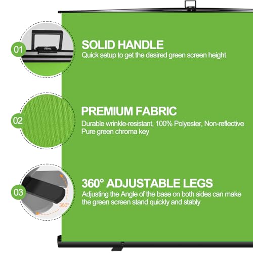 FUDESY 78.7 x 93in Extra Wide Large Collapsible Green Screen Chroma Key Panel, Portable Retractable Wrinkle Resistant Green Backdrop for Streaming, Tiktok, Auto-Locking Frame, Aluminum Hard Case - Thumbnail 4