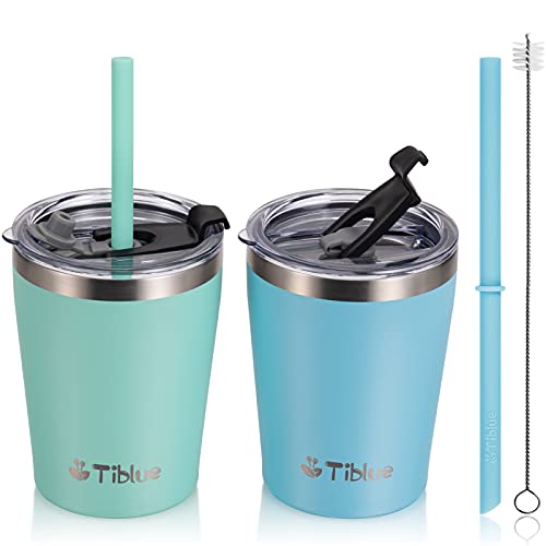 Kids & Toddler Cup - 2 Pack 8 Oz Stainless Steel Water Bottle Spill Proof Insulated Tumbler With Leak Proof Lid & Silicone Straw With Stopper - Bpa Free Vacuum Smoothie Cup Stackable Baby Drinking Cup #TOP7