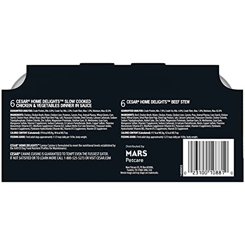 Cesar Home Delights Soft Wet Dog Food Slow Cooked Chicken & Vegetables Dinner And Beef Stew Variety Pack, Easy Peel Trays, 3.5 Oz - 12 Count (Pack Of 2) #TOP2