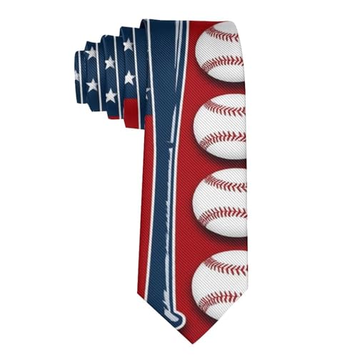VAFZASC Ties for Men Boys Wedding Dance Prom, Fashion Skinny Neck Tie Red Line Baseball American Flag