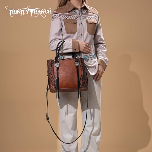 Image of Trinity Ranch Tote Bag for Women Western Purse Floral Tooled Concho Collection